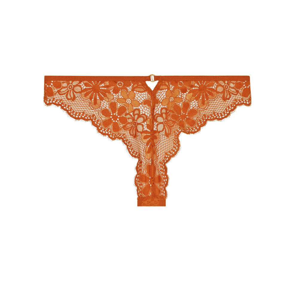 Openwork lace tanga briefs - brown brown.