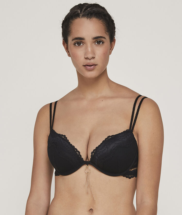Superstariz jewel detail push-up bra black.