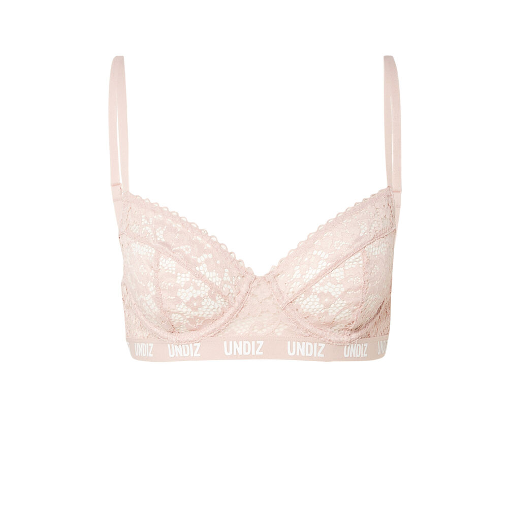 Lace balconette bra with elasticated mesh detail - nude pink pink.