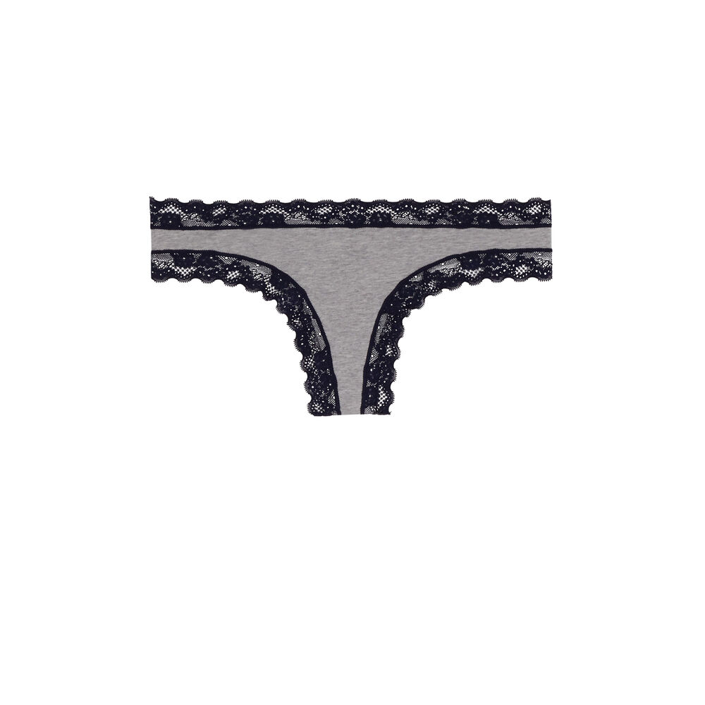 Cotton shorty with lace details - grey grey.