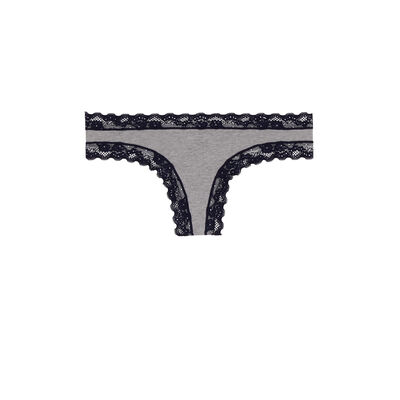 cotton shorty with lace details - grey ;