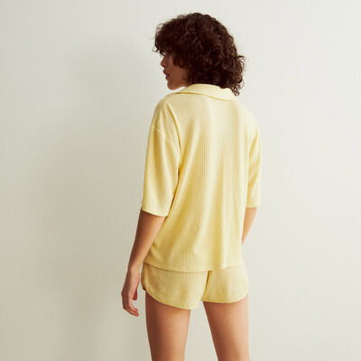 chemise large en nid d'abeille - jaune pastel;