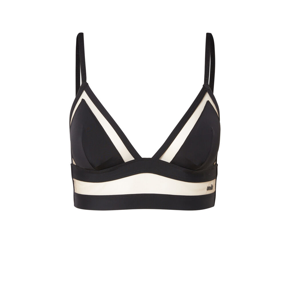 See-through microfibre and mesh triangle bra - black black.