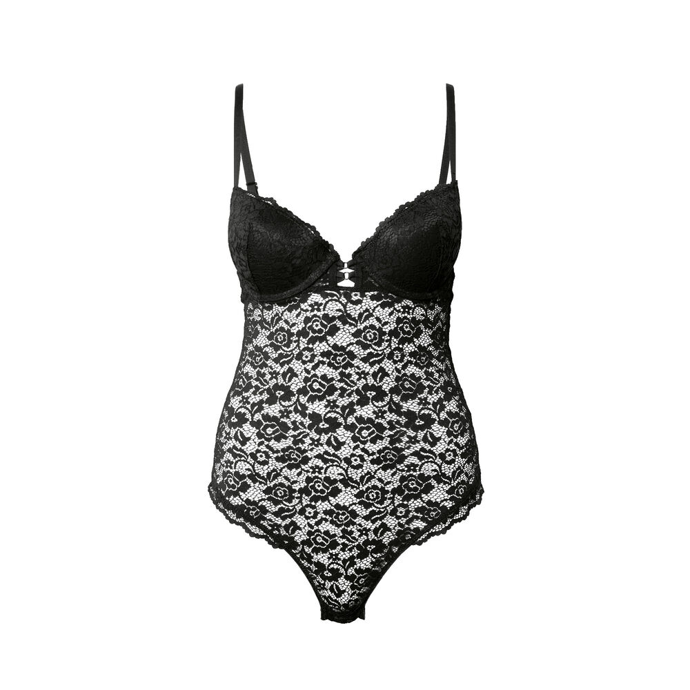 Floral lace padded bra - black black.