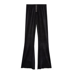 flared cord trousers with hooks - black;