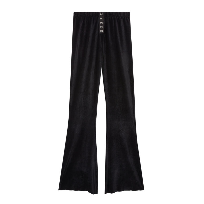 rozszerzane spodnie ze sztruksu z haftkami — kolor czarny;
