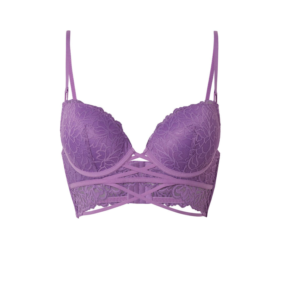lace tie push-up bra - purple;