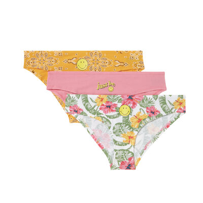 Pack of 3 floral motif Smiley briefs - pink;
