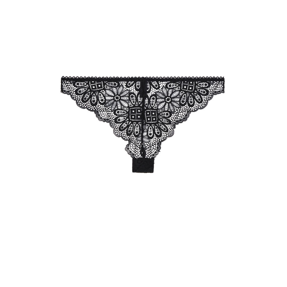 Lace tanga briefs with jewellery detail - black black.