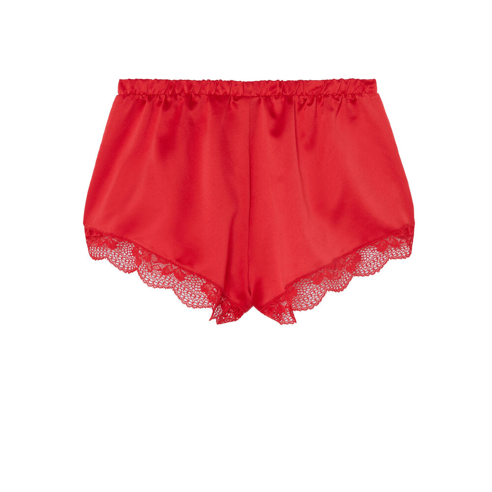 Lace trim satin shorts - red red.