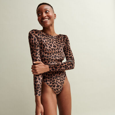 bodysuit in panther print velvet - brown;
