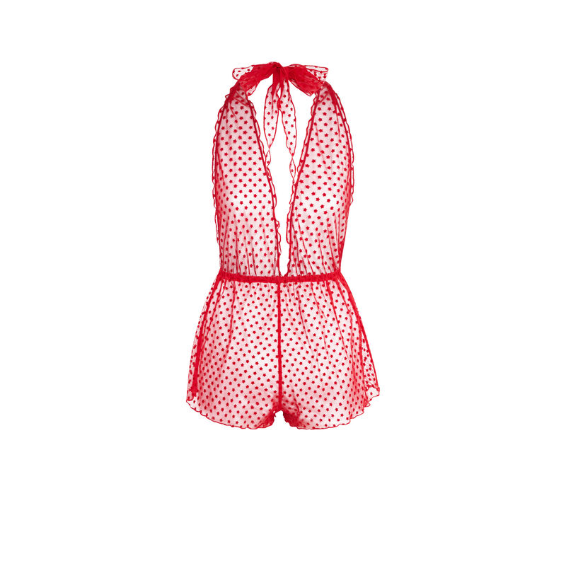 Combinaison-short en tulle transparent flounciz rouge.