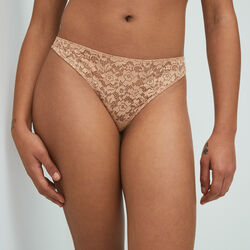 floral lace thong - nude