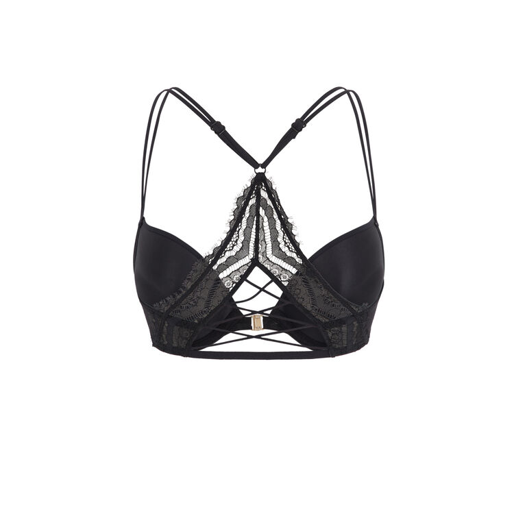 Pushwaviz micro/lace push-up bra with designer back black.