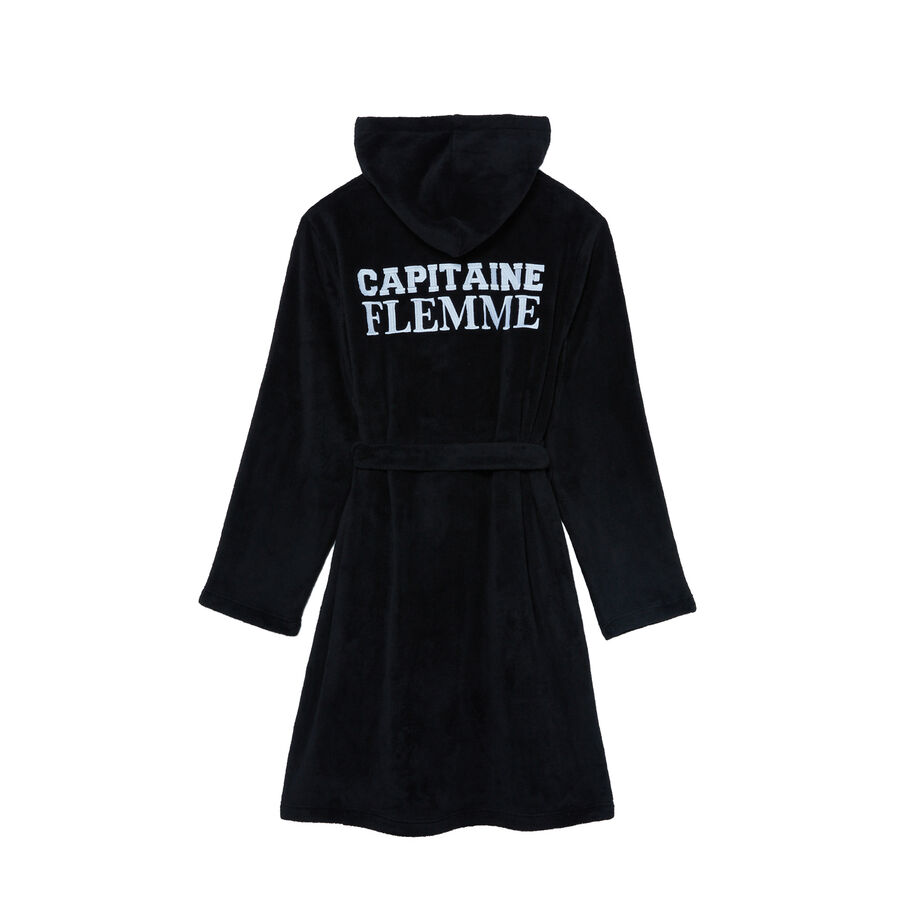 Captain flemme (lazy) print bathrobe - black;