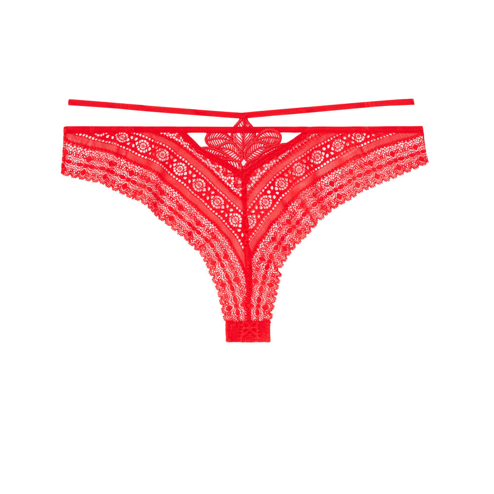 Lace tanga briefs with band detail - red red.