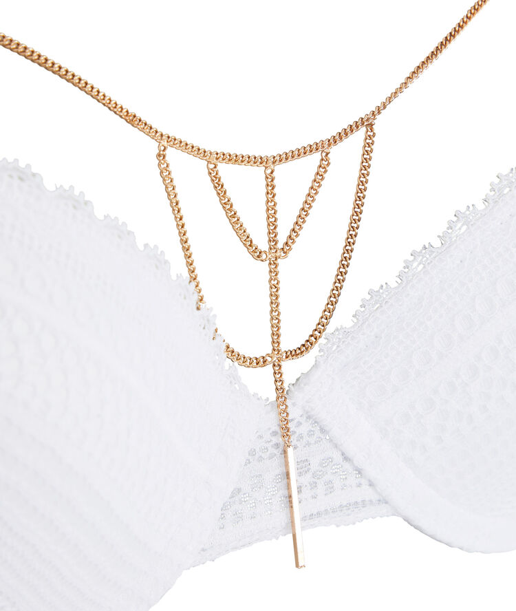 Soutien-gorge push en dentelle détail chaine paviniz blanc.