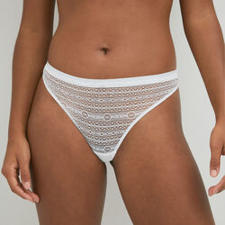 Lace thong with bow detail - white