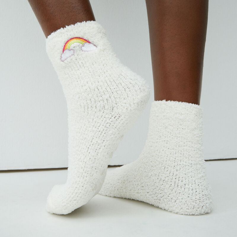 fluffy printed rainbow socks;
