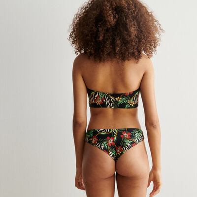tropical print tanga bikini bottoms - black;