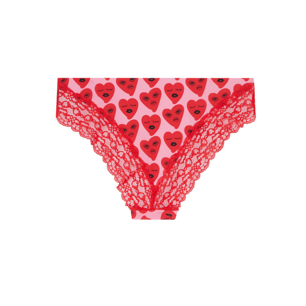 Microfibre and lace shorty with hearts print - pink pink.