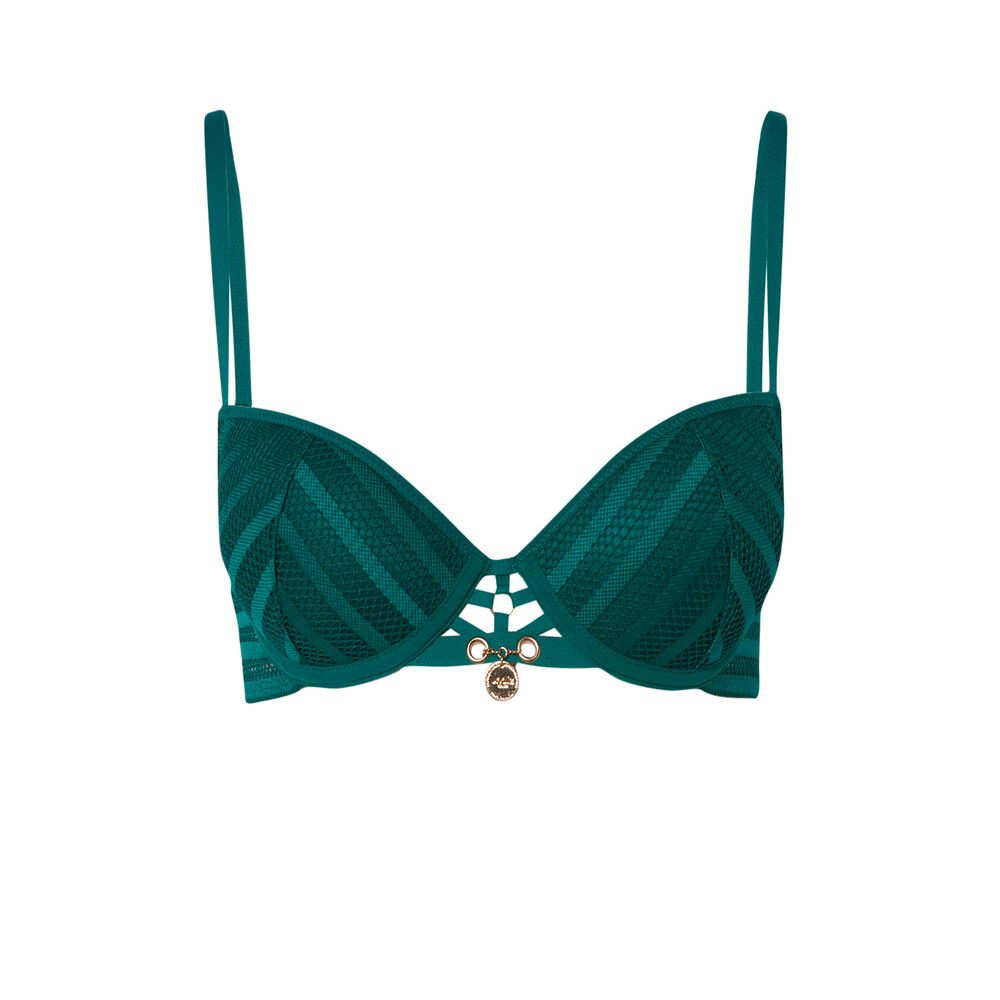 Padded lace bra with mesh and ties - green green.
