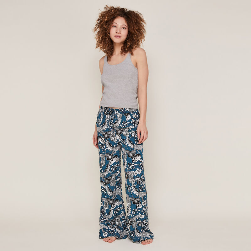 Trousers with floral print - teal Trousers with floral print - teal ;