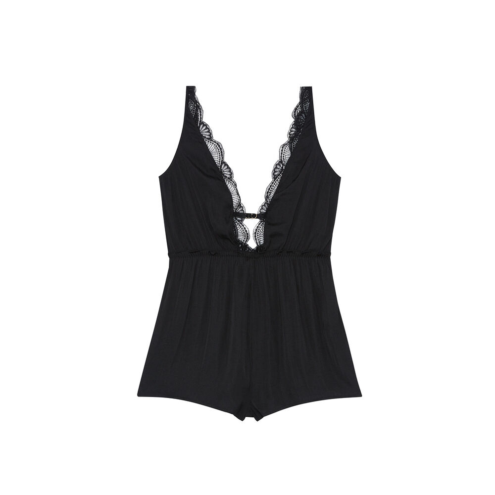 Lace and satin playsuit - black black.