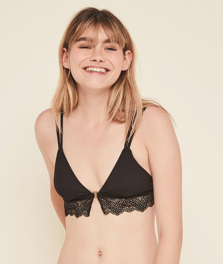Marceliz micro/lace wire free triangle bra black.
