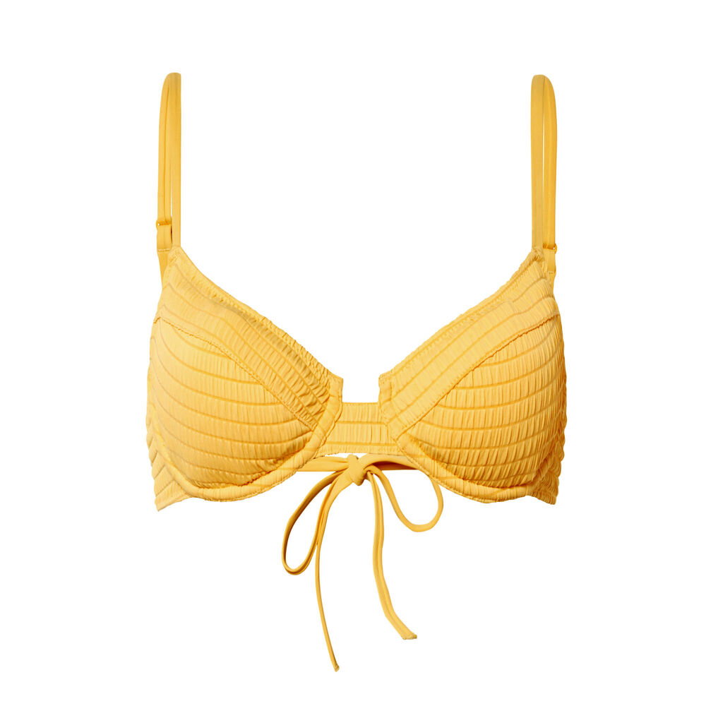 Balconette waffle-effect bikini top - yellow yellow.