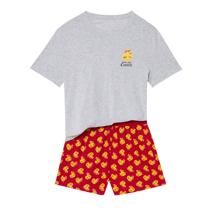 pyjama top and shorts set with pirate duckling print - grey melange;