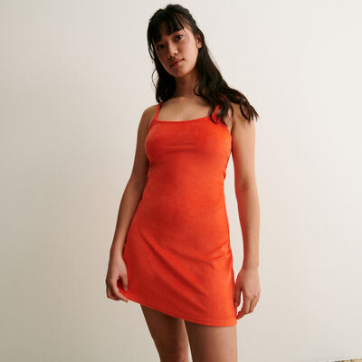 short velour dress - reddish orange;