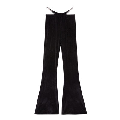 pantalon flare taille haute en velours et lanières sur les côtés - noir;