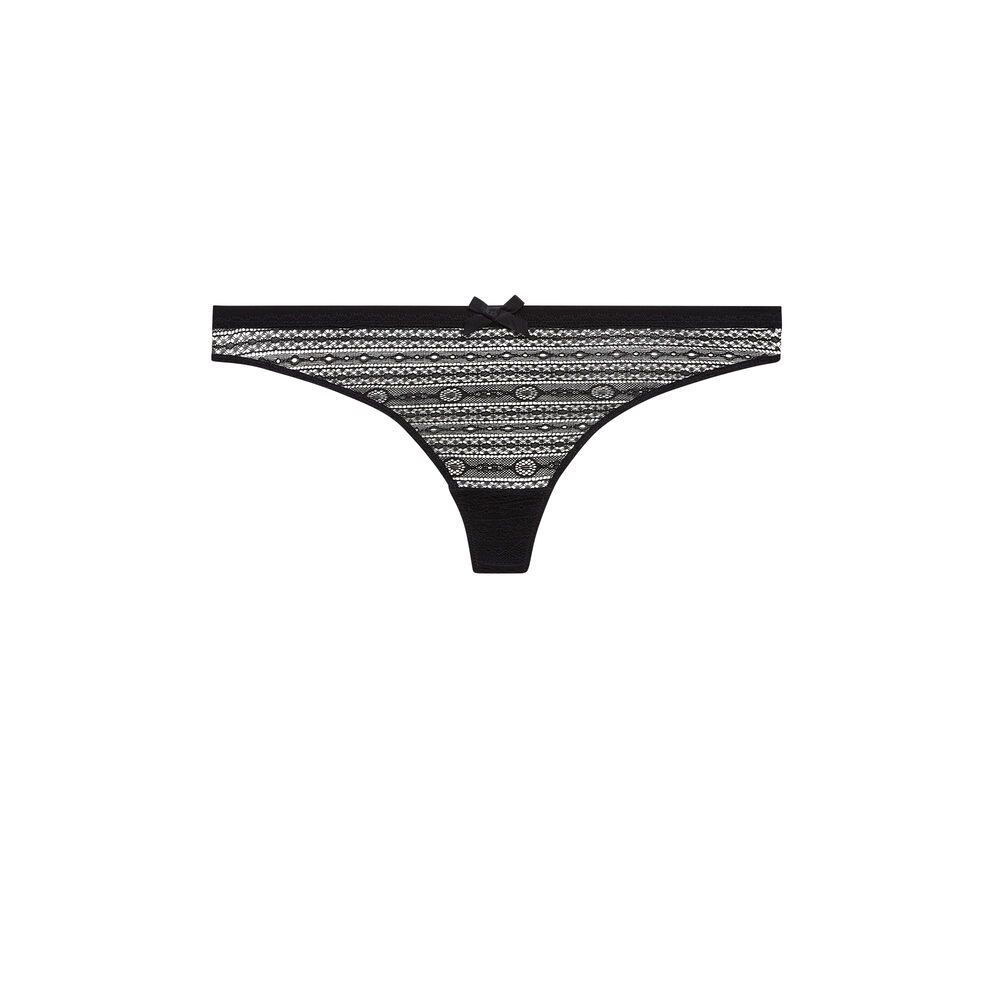 Lace thong with bow detail - black black.