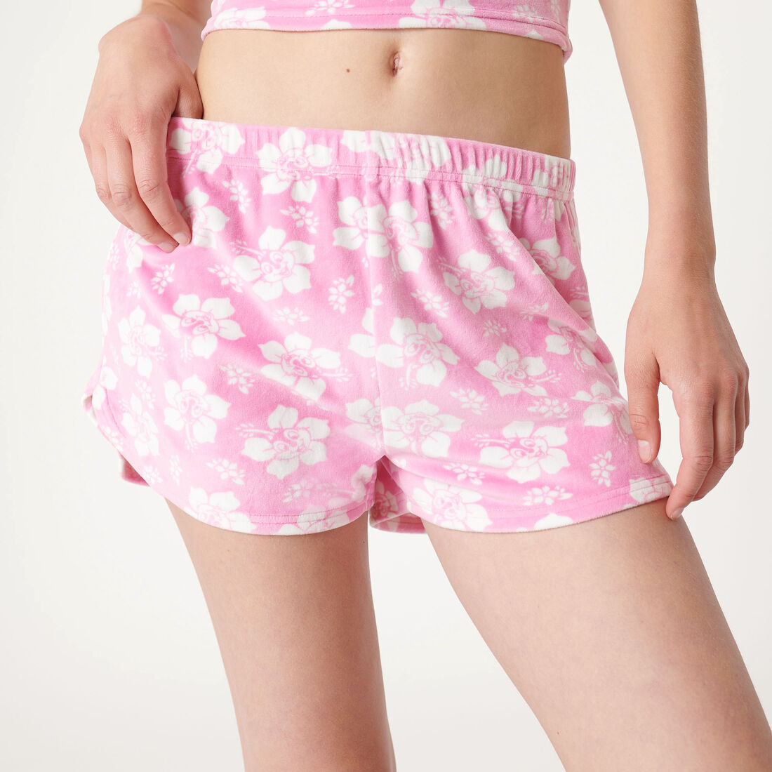 Hawaiian velour shorts with Chip 'n' Dale print;
