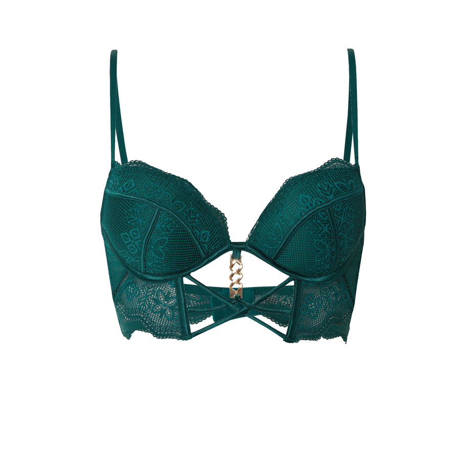 push-up bustier bra with golden chain detail - fir green;