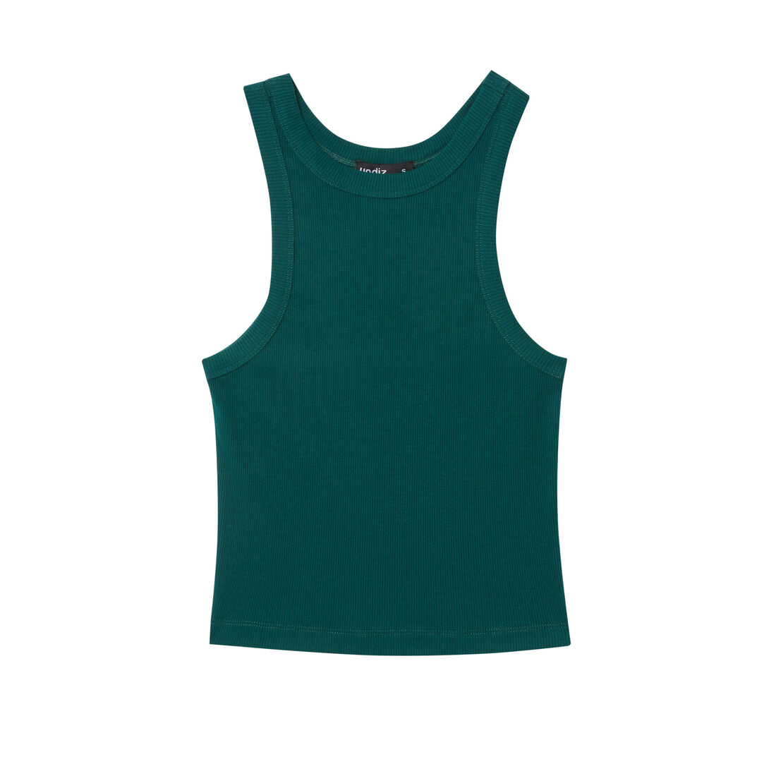 gładka krótka koszulka na ramiączka — kolor butelkowa zieleń;