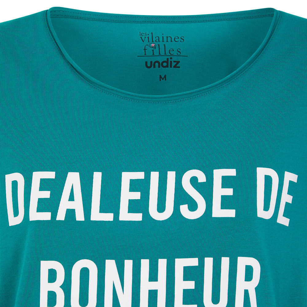 Short-sleeved top with slogan - green green.