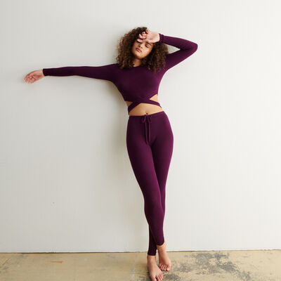 knit top with waist lace - plum;