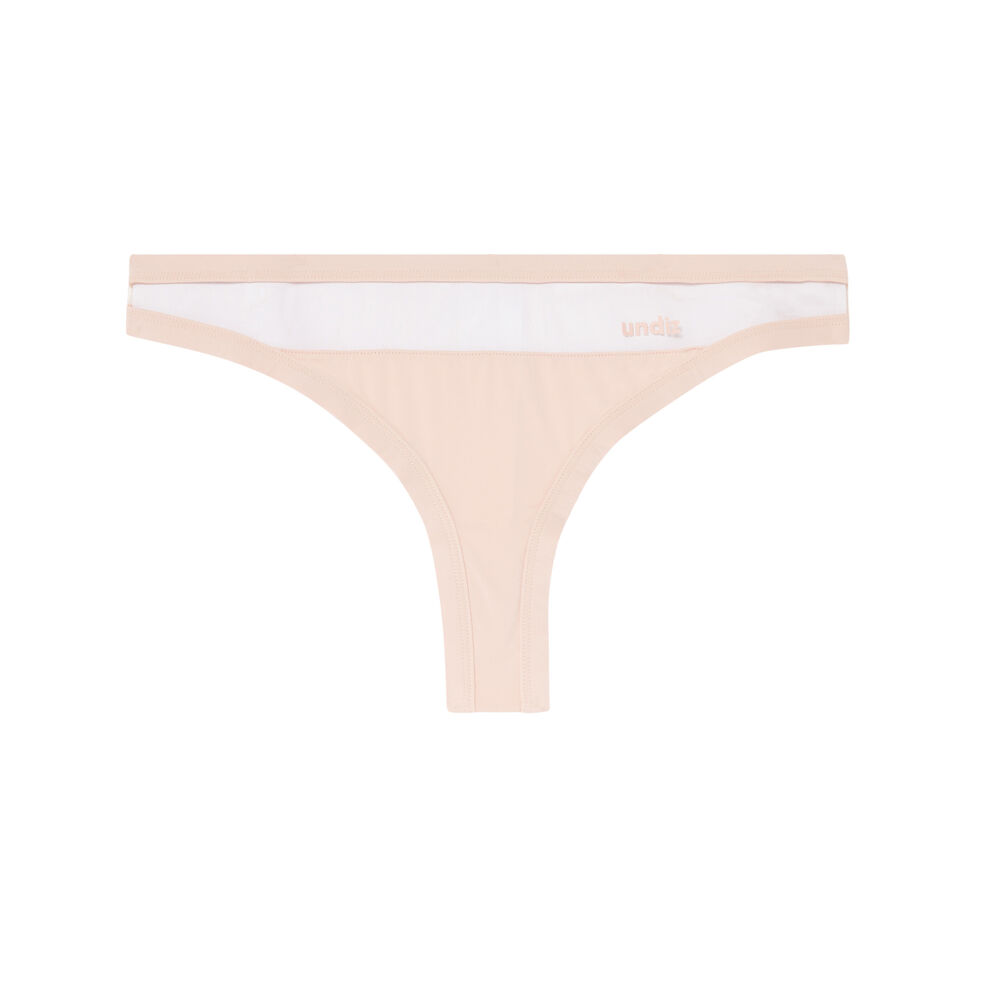 See-through microfibre and mesh thong - nude pink pink.