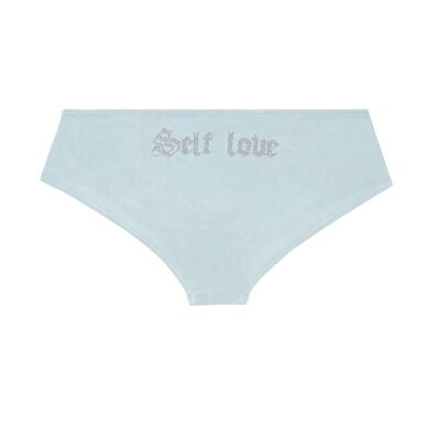 'self love' boy shorts in velvet - sky blue;
