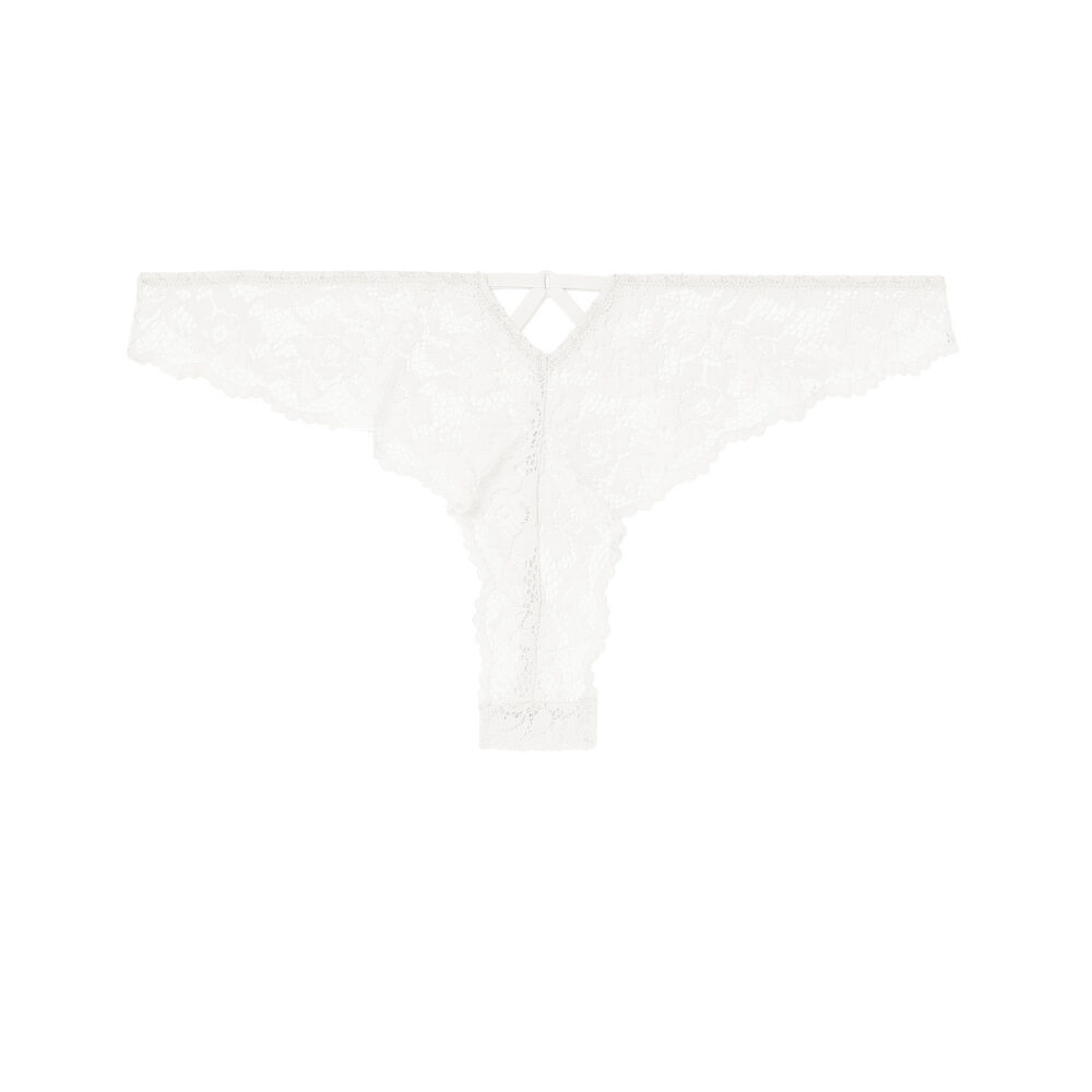 Floral lace tanga briefs - ecru ecru.