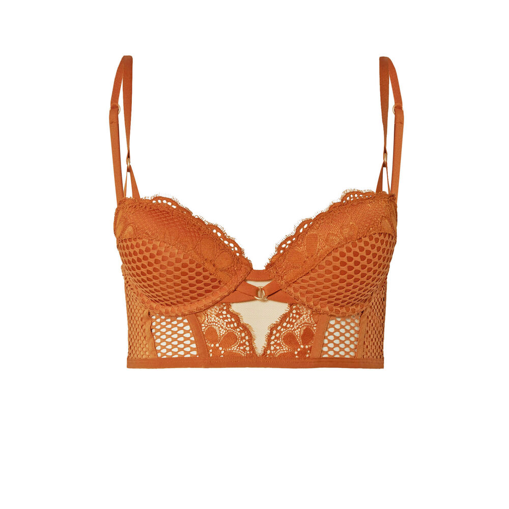 Openwork lace push-up bustier bra - brown brown.