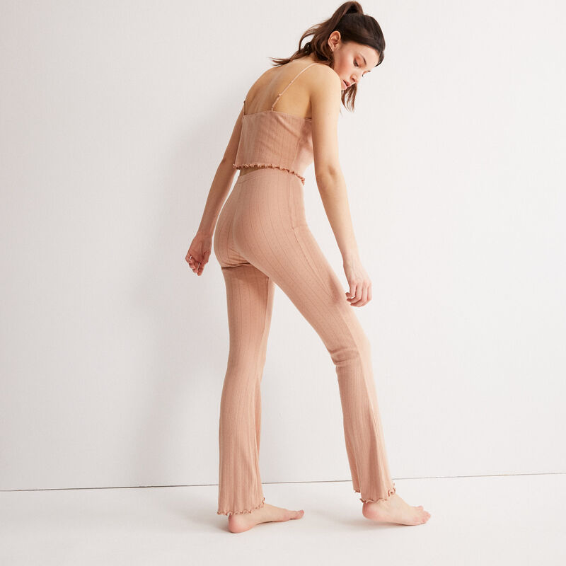 pointelle knit flared trousers - beige pointelle knit flared trousers - beige;
