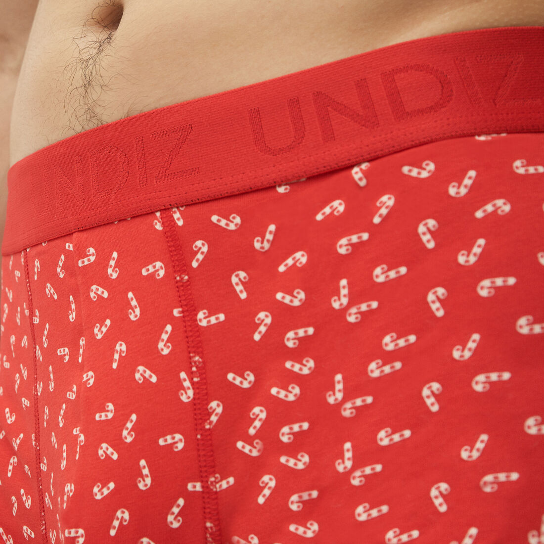 boxer shorts with candy cane pattern;