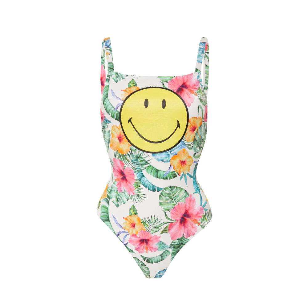 Floral smiley one-piece swimsuit - off-white off-white.