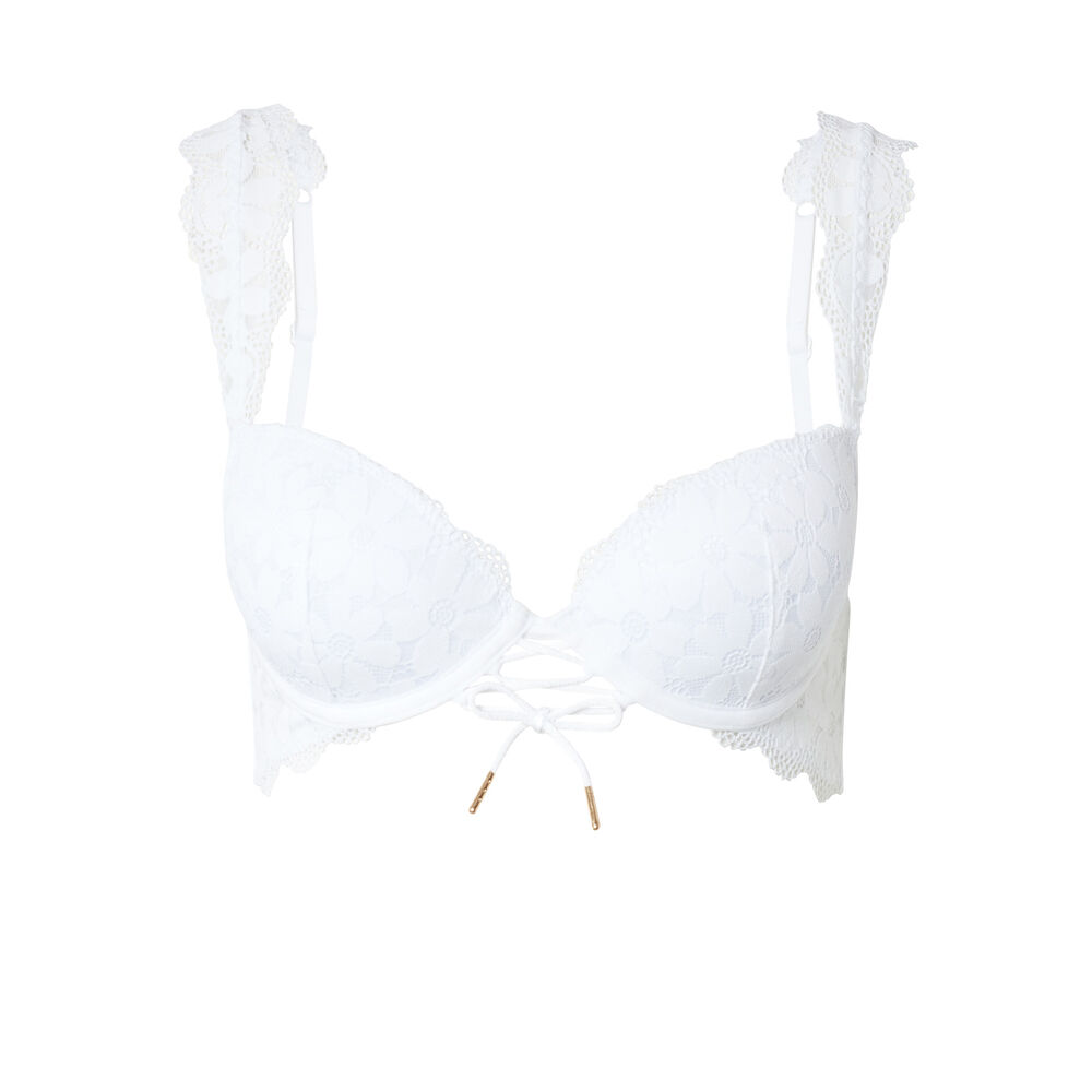 Padded lace bra with straps - white white.