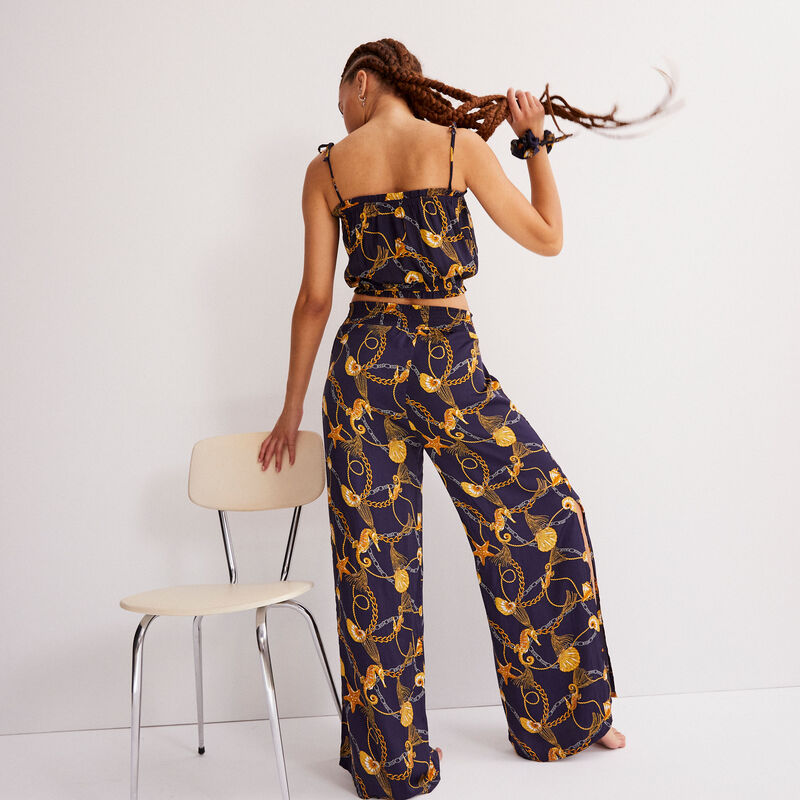 Wide-leg trousers with a chain and shell print - blue Wide-leg trousers with a chain and shell print - blue;