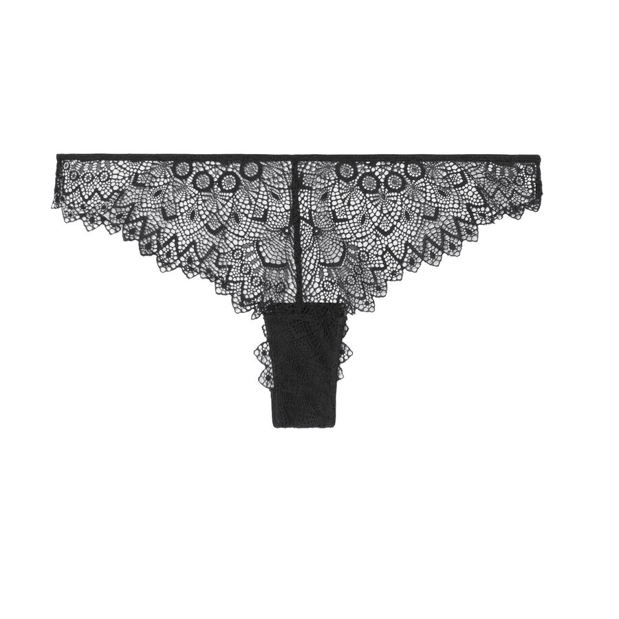 tanga briefs with strap and guipure at the back - black;