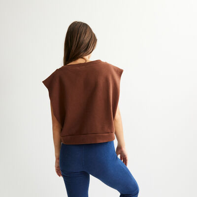 V-neck sleeveless sweatshirt - brown;